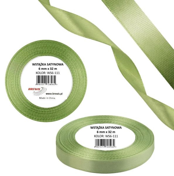 Wstążka satynowa 6mmx32m Miętowy pastelowy WS6-111 Brewis